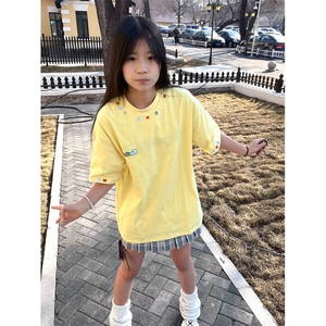 H0837-P35推荐#全刺绣休闲宽松潮牌短袖T恤图片