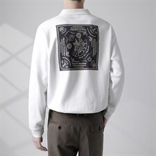 轻熟风设计感腰果花拼接小翻领POLO卫衣PL10/P60特，男装Polo衫，电商A243