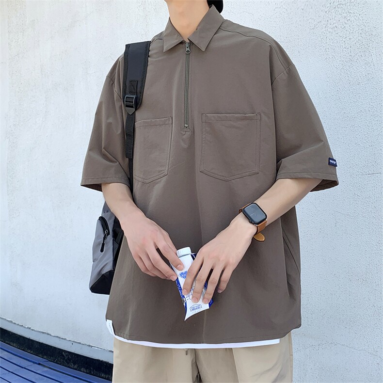夏季翻领Polo衫男ins衬衫短袖日系宽松工装半袖衬衣CS0613-P35,男装衬衫,星座308B-1