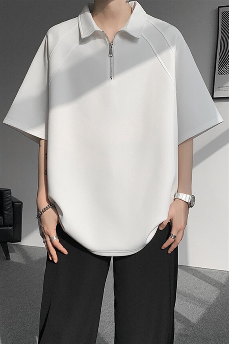 8XL-M半拉链t恤短袖POLO衫男款夏季美式翻领宽松大码半袖DT008P45,男装T恤,电商B312