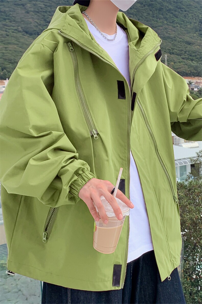 JK8008/P50新增果绿色现货港风防水多拉链冲锋衣男夹克潮外套,男装夹克,电商A141