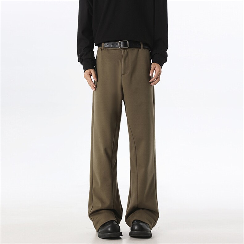 咖色cleanfit休闲西裤男款斜切微喇裤子高个子加长版垂坠感西装裤，男装休闲裤，星座902A