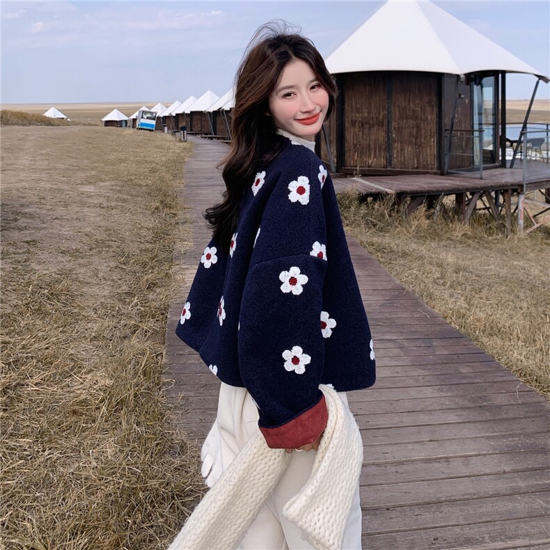 【现货】小香风花朵羊毛呢毛呢外套2D145-Y8851-P185-控278,女装短外套,2D145
