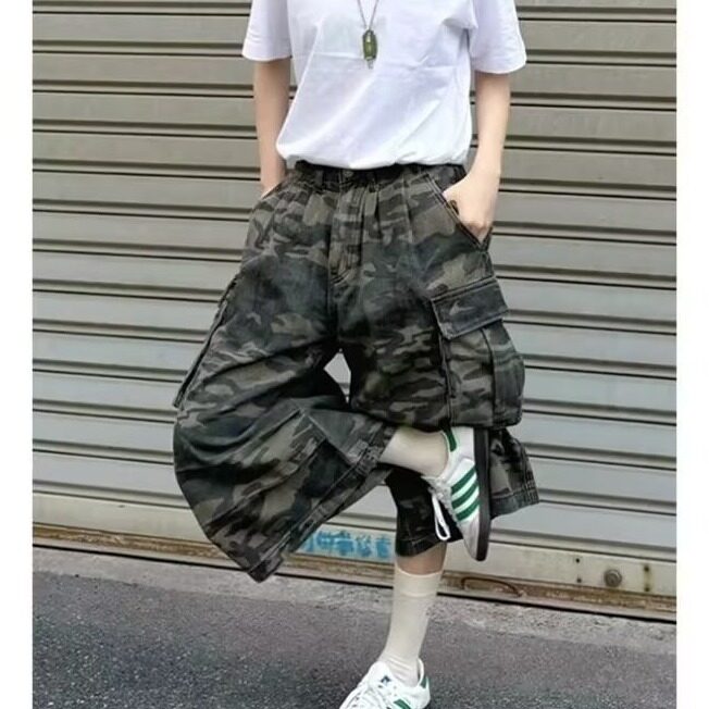 迷彩多口袋工装七分裤男女夏季款美式复古宽松短裤DT48-P52,男装牛仔裤,星座1001-1