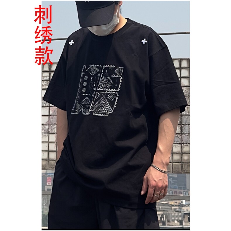 刺绣图腾游牧民族潮男女同款民族风情侣宽松纯棉T恤休闲潮图片