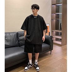 1港风模麂皮绒大码M-5XL短TDT8766P23DK8767P32套装TZ8757P55，男装休闲套装，星座226-2