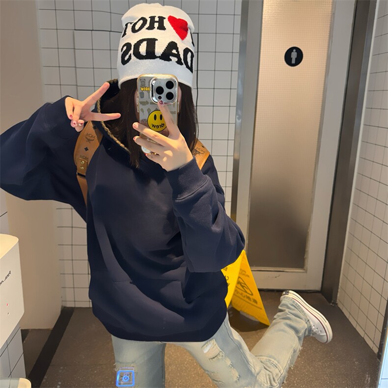 抖音得物高品质二开25秋冬美式重磅宽松纯色连帽贝壳刺绣卫衣W63,男装卫衣,电商A486-1