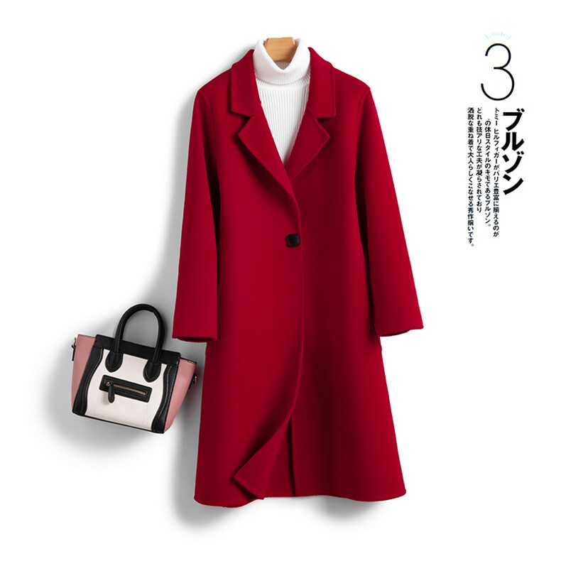 双面羊绒大衣女中长款2024新款秋冬高端修身羊毛大衣毛呢外套韩版，女装双面呢大衣，温鑫双面呢