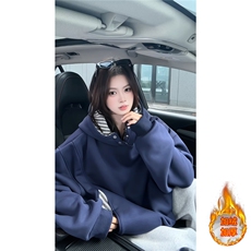 ！鱼骨纹拼接撞色卫衣冬季加绒连帽衫外套WR2252JR-P65控108，女装短外套，星座815A
