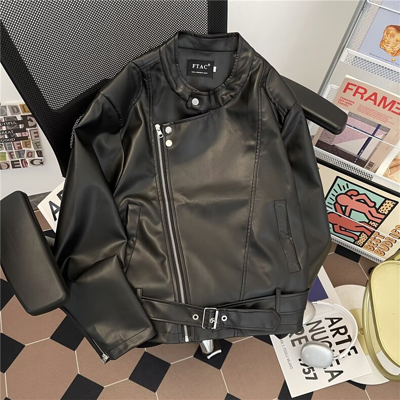 立领短款皮衣夹克外套男酷帅穿搭6662P82，男装夹克，星座410-2