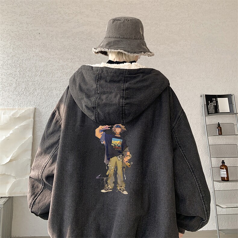 控价158牛仔棉衣男大码加绒羊羔绒牛仔棉服男棉袄 NM53419-P140图片