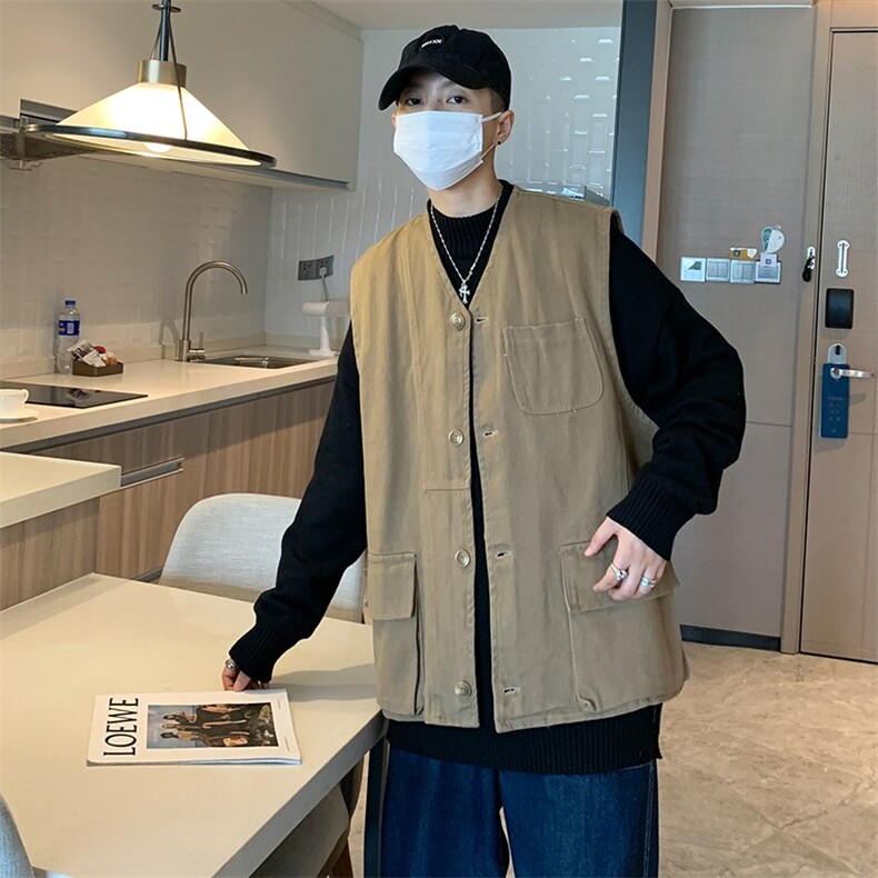 潮牌ins工装外套男春秋ins潮流复古背心工装坎肩vintage夹克马甲，男装背心/马甲，星座715-4