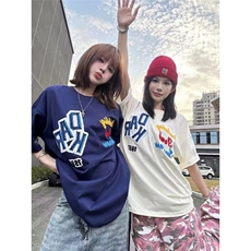 美式潮潮流刺绣植绒短袖男女高街情侣时尚百搭宽松t恤TX1023，男装T恤，星座208-5