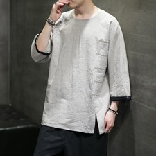 2025夏季风男装棉麻短袖t恤男复古大码QT6008-1/T063-P60，男装T恤，电商A008