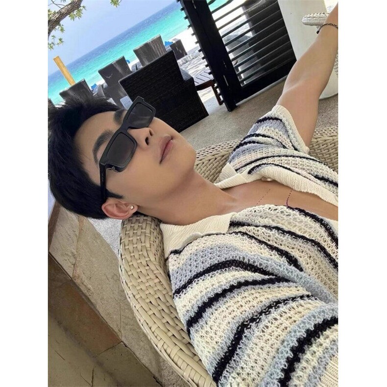 美式条纹镂空针织开衫男网眼透视短袖夏日海岛度假沙滩TZZ102,男装T恤,星座1116A（原606A-3）