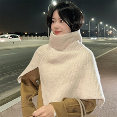 纯羊毛套头围脖披肩女冬季开叉高领不规则斗篷针织围巾加厚保暖，披肩，朝思羊绒