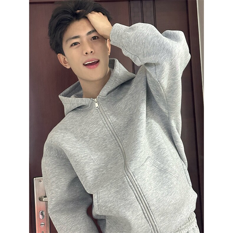 抖音得物高品质二开350克秋冬双头双拉链卫衣开衫外套W74，男装卫衣，电商A486