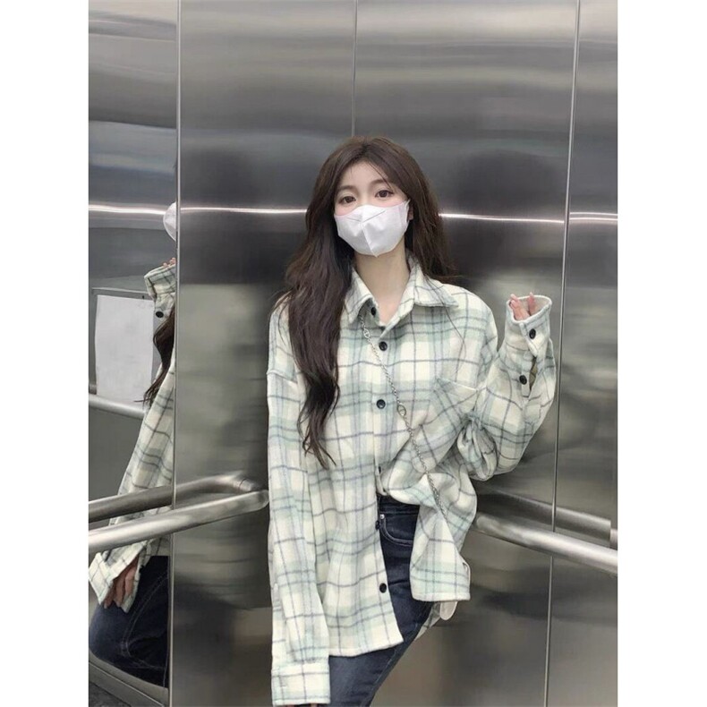 TC529-P45格子衬衫女薄款日系新款宽松休闲百搭小众长袖衬衣，女装衬衫，星座617A-2