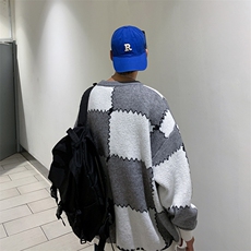 秋冬季情侣慵懒风宽松毛衣男条纹套头日系保暖打底针织衫761/P40，男装T恤，星座506
