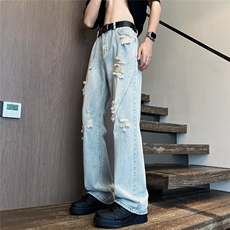现货!港风新款2025潮流百搭直筒宽松大码牛仔裤松紧腰NZ6167-P40，男装牛仔裤，星座1103-2