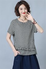 潮流舒适时尚短袖蕾丝衫/雪纺衫2025年夏季格子休闲圆领休闲，女装蕾丝衫/雪纺衫，风姿绰