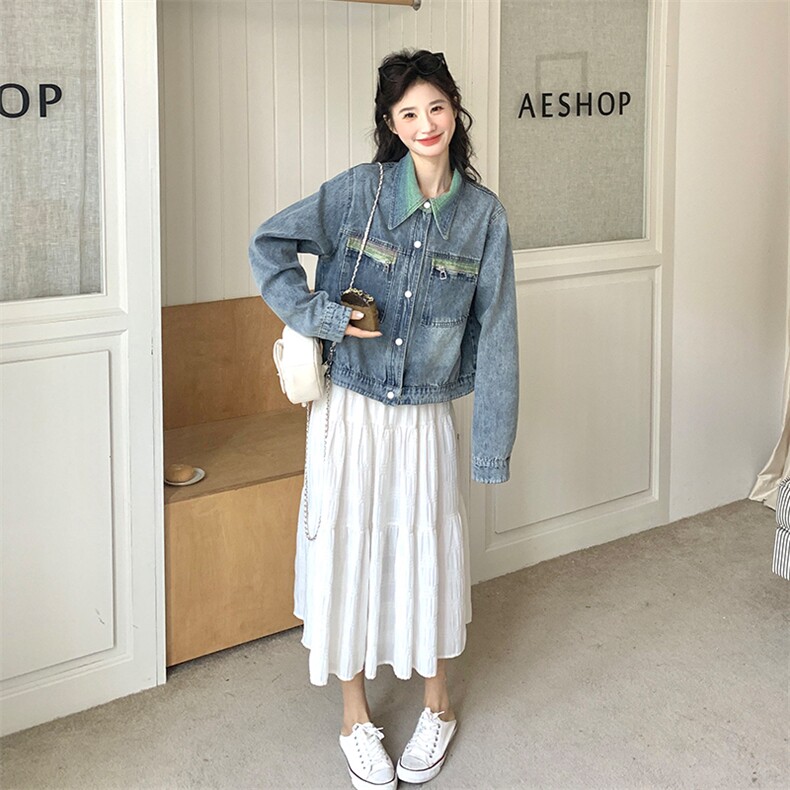 渐变色翻领牛仔外套女2025年春季新款韩版小个子流行超火夹克上衣,女装短外套,2C269