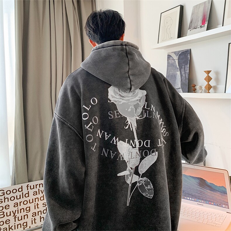 直播品质500克重磅潮牌美式做旧炒雪花水洗加绒卫衣H363JR特P65,男装卫衣,电商A486