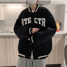 立领棉衣男士秋冬季潮牌菱形格加厚棉服宽松棒球服外套MY57-p75，男装棉衣，星座1008-2
