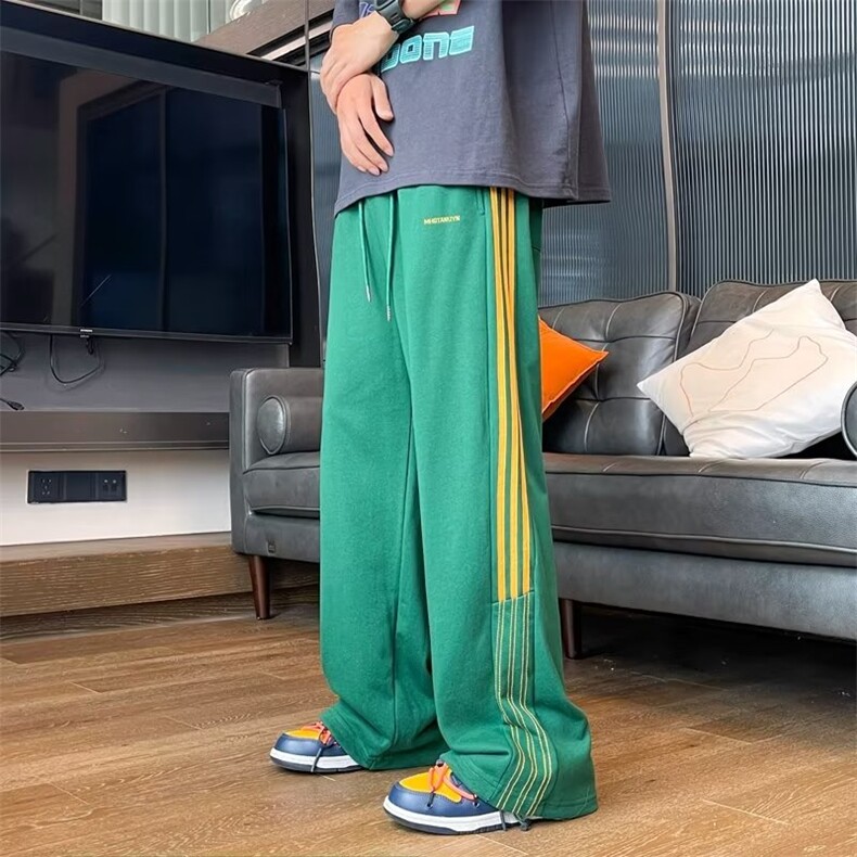 夏季宽松垂感直筒休闲裤男潮牌ins欧美侧条纹运动卫裤K108-P35,男装休闲裤,星座1109-3