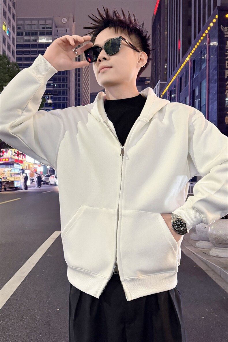重磅开衫卫衣男款潮牌秋冬连帽美式加绒高领外套8023-P58控88,女装短外套,电商C208