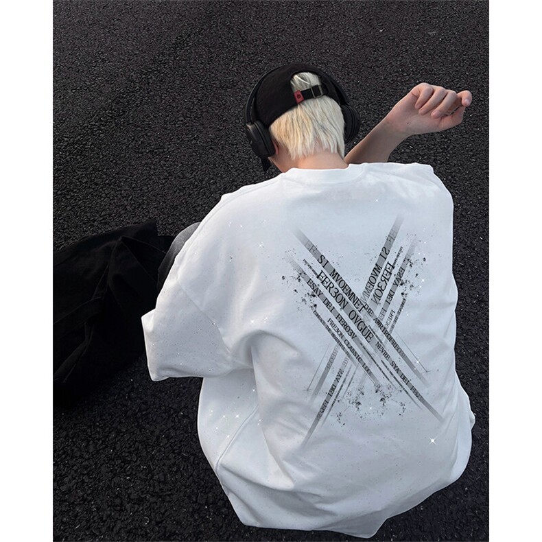 可48小时发货支持抖音得物来样二开美式满天星亮片短袖T恤MTX662,男装T恤,电商A486-1