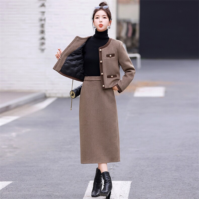 【bao款主推】2025冬秋新款小香风羽绒服两件套撞色套装+羽绒内胆,女装套装/套裙,兰菲阁