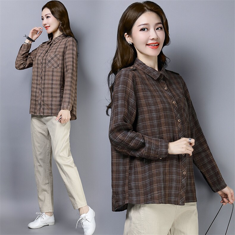 衬衫短款百搭时尚格子修身显瘦潮流2021年春季，女装衬衫，小林双子