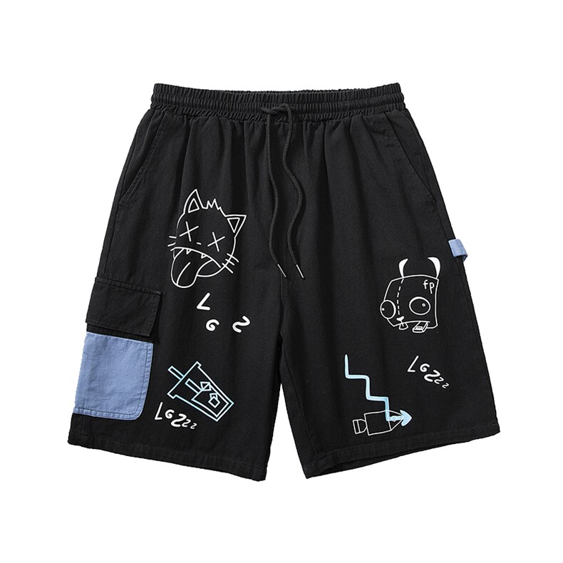 2023夏季新款港风大码印花休闲帅气短裤半边M-5XHK20253-P40,男装休闲裤,电商A022