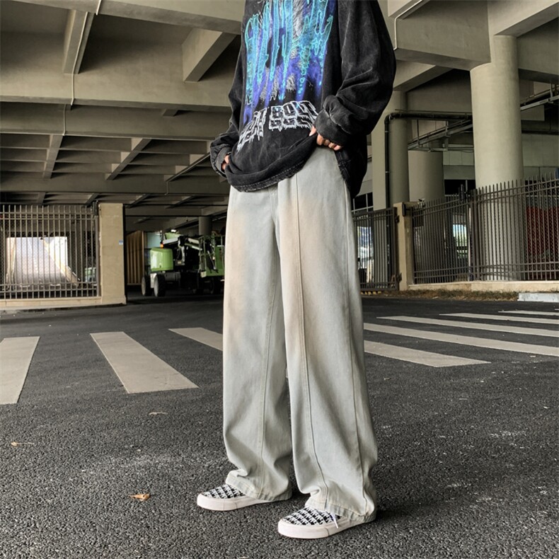 美式高街百搭阔腿直筒裤男夏季新款垂感牛仔裤黄泥色K7228-P36,男装牛仔裤,星座512-3