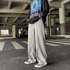 美式高街百搭阔腿直筒裤男夏季新款垂感牛仔裤黄泥色K7228-P36，男装牛仔裤，星座512-3