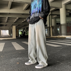 美式高街百搭阔腿直筒裤男夏季新款垂感牛仔裤黄泥色 K7228-P36图片