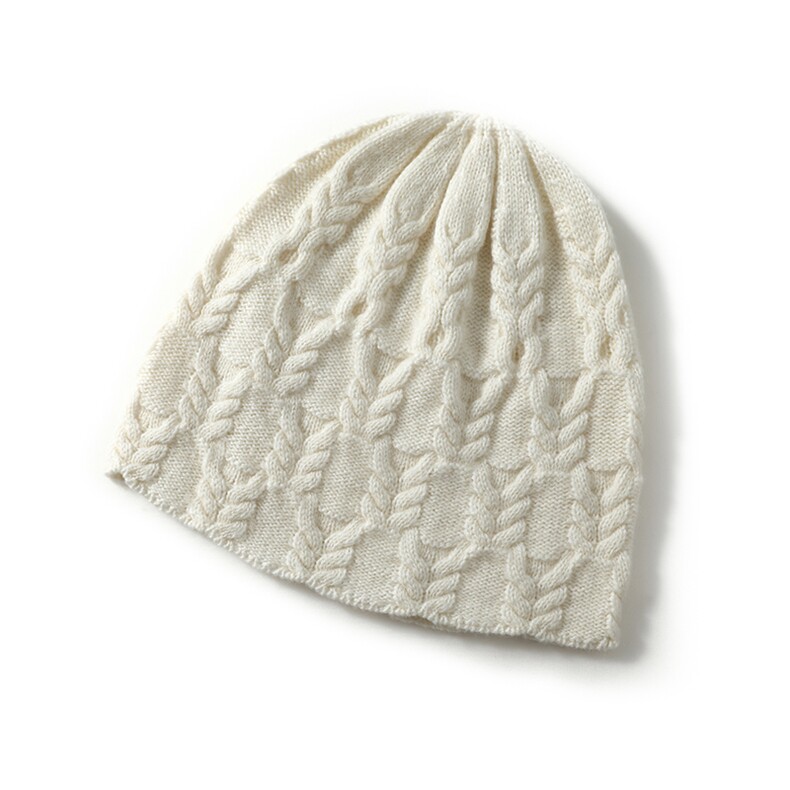 2025年春季新款百搭女士麻花提花双股加厚保暖圆顶帽，帽子，窄众羊绒