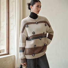 2025年秋季重工拼色绣花加厚毛衣，女装羊绒衫，绒歆坊