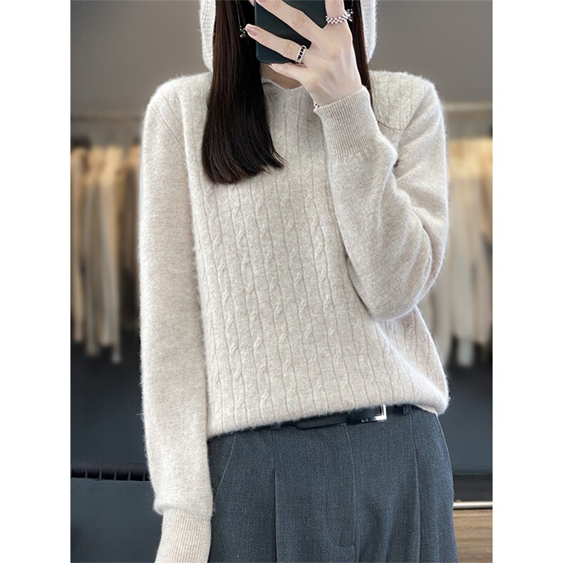 连帽针织羊毛衫新款女装秋冬内搭加厚打底毛衣,女装羊毛衫,绒汀羊绒