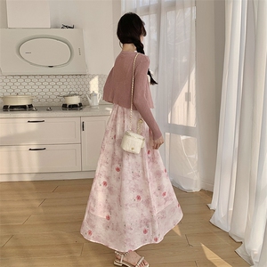法式碎花吊带连衣裙两件套女2025年春季新款甜美风温柔披肩小个子图片