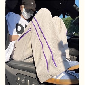 美式速干撞色拉链休闲裤男女夏季多巴胺户外防晒阔腿裤休闲冲锋裤图片