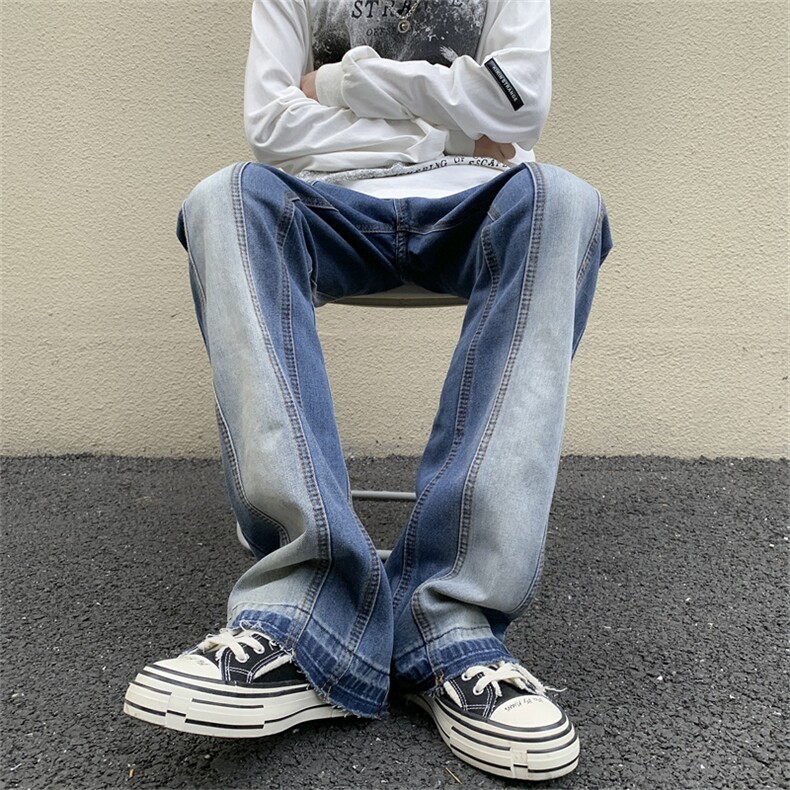高街美式棋盘格刺绣牛仔裤男宽松阔腿vibe裤子N0819-P45,男装牛仔裤,星座308B-1