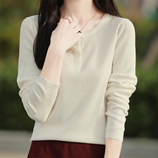 春秋新款精纺羊毛衫女士宽松洋气半开领毛衣短款内搭针织打底上衣，女装羊毛衫，越洋羊
