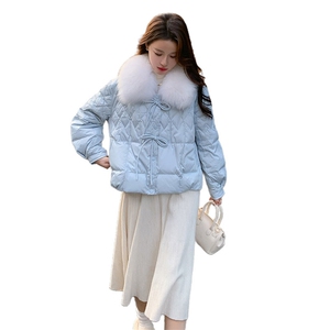 超好看蓝色短款羽绒服女2023冬季新款小个子加厚保暖白鸭绒外套潮图片