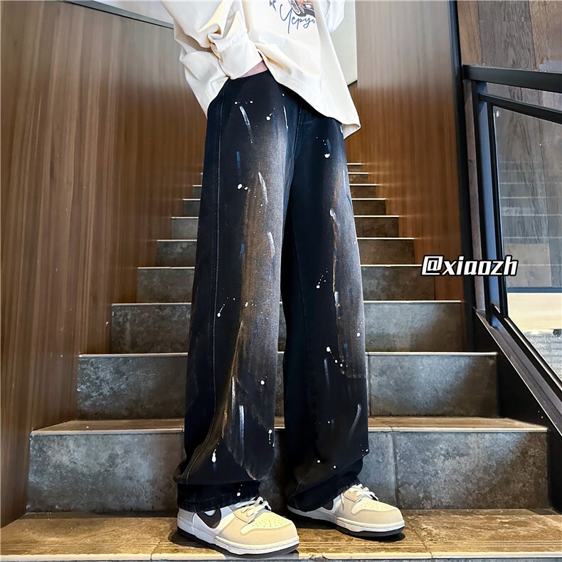 XZ616秋季新款重磅水洗涂鸦泼墨印花牛仔长裤TY1104P65控78,男装休闲裤,星座512A（原616）