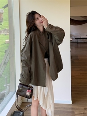 休闲风立领纯色常规宽松型女风衣百搭洋气秋季宽松春秋气质小个子，女装风衣，浙宝301