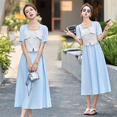 法式牛仔马甲拼接假两件连衣裙女2025夏季新款洋气减龄巨好看裙子，女装连衣裙，采品优优