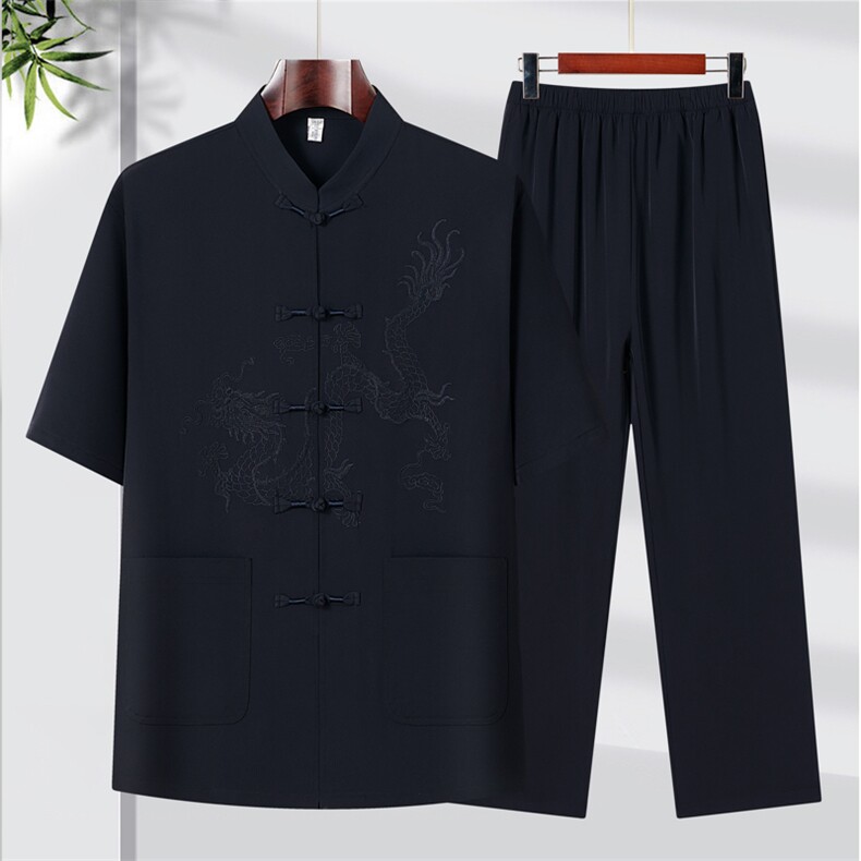 2025夏季薄款高端风绣花冰丝短袖衬衫唐装汉服套装9038-P95,男装衬衫,星座1105-3