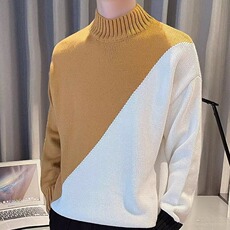 2025秋冬季新款潮流帅气毛绒毛衣男青少年拼色保暖针织秋冬打底衫，男装T恤，星座506A
